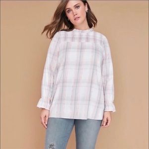 Lane Bryant Plaid Pink Beige Purple Tunic Top Sz 20